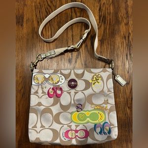 Khaki cross body multi-color Coach purse